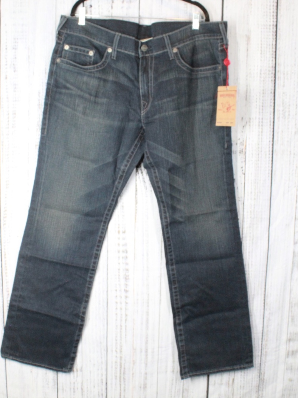 NWT True Religion Bobby Straight Leg Jeans Coated Denim Coyote Trail Size 40